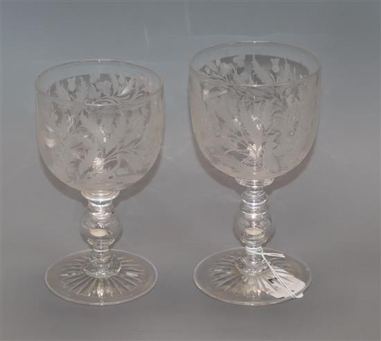 Two Victorian Union wheel engraved glass coin goblets tallest 20cm